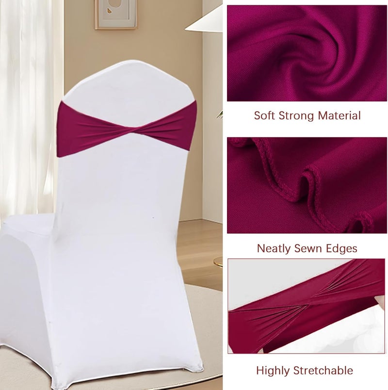 Fbewom Burgundy Chair Sashes Bows 50 Pcs Spandex Chair Bands Ties Without Buckle Decorations for Wedding Birthday Party Events Ceremony - Image 3